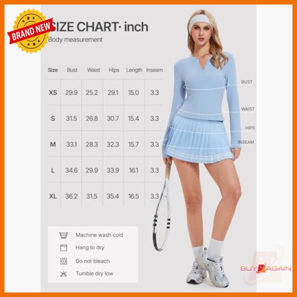 Long Sleeve Henley Top & Pleated Skort Tennis Set - Slim Fit Athletic Outfit - Picture 6 of 7